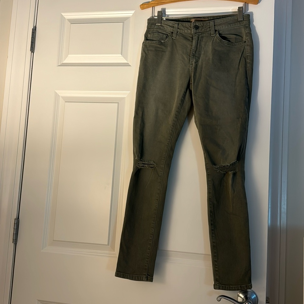 Joe’s olive colored knee ripped jeans